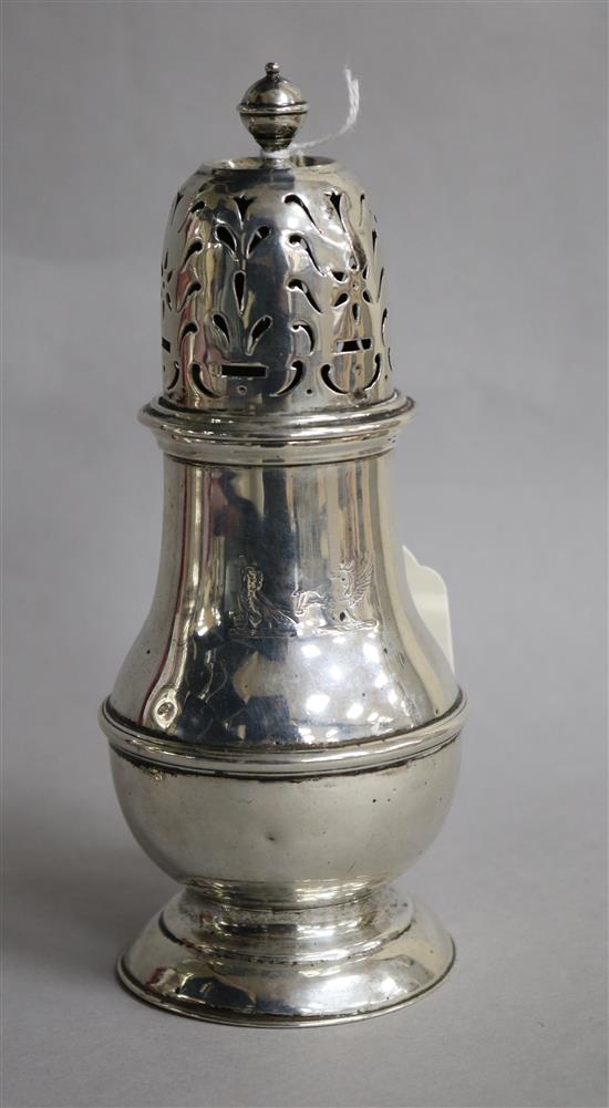 A late Victorian silver sugar caster, London, 1895, 6.5 oz.